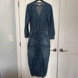 NWT Free People We the Free Archie Denim Long Sleeve Jumpsuit in Ether M